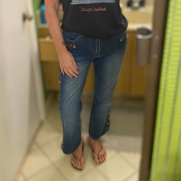 Vintage Bill Blass Flower Embroidered High Rise Blue Jeans Size 8 Petite - Picture 9 of 11